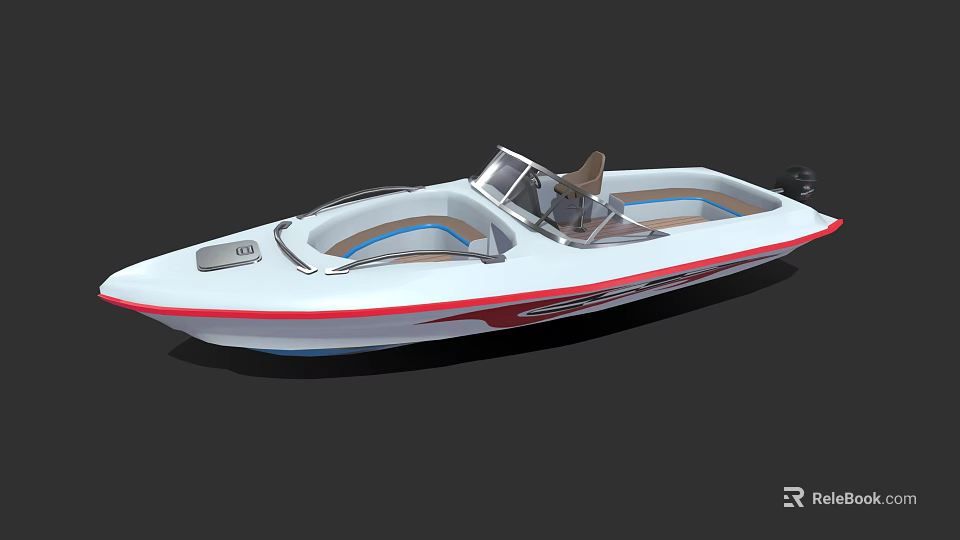 White Yacht With Red Accent Lines Open Cockpit And Comfortable Seats 3d model 