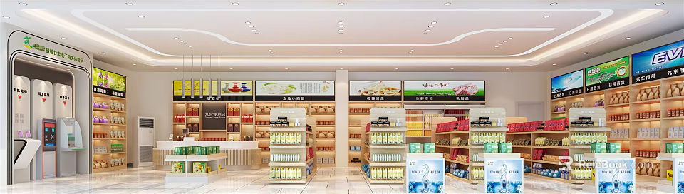 Modern Supermarket Department Store Interior With Shelves Displaying Various Goods Bright Lighting And Organized Layout 3d model 