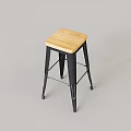Modern Wooden Seat Stool With Black Metal Frame And Crossbar Design