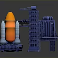 Detailed Orange Rocket Model With Blue Launch Pad Structure And Miniature Design 3d model