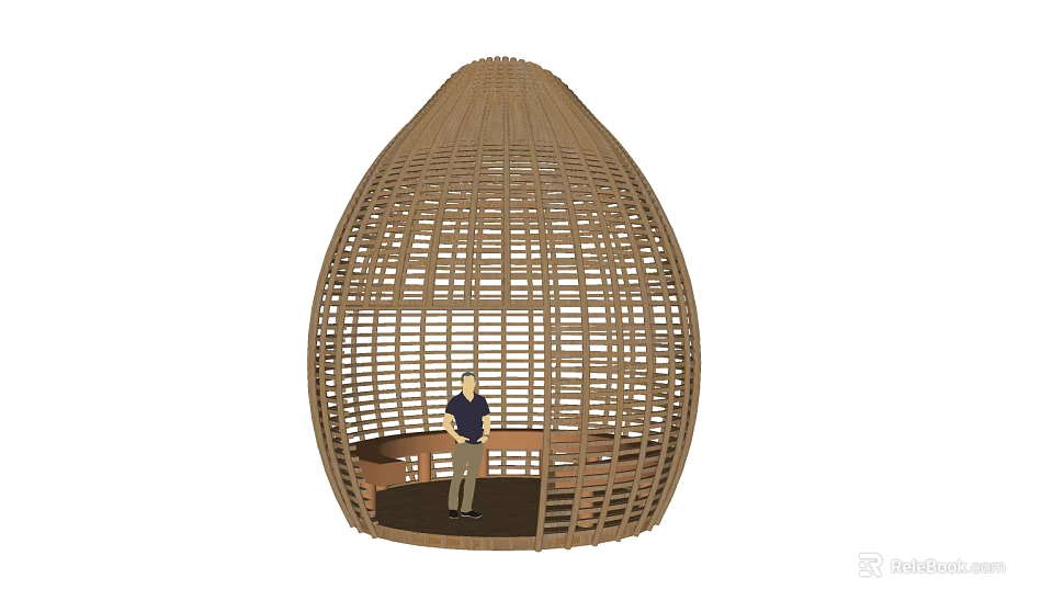 Egg Shaped Bamboo Woven Public Chair Structure With Circular Seating Area 3d model 