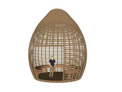 Egg Shaped Bamboo Woven Public Chair Structure With Circular Seating Area 3d model