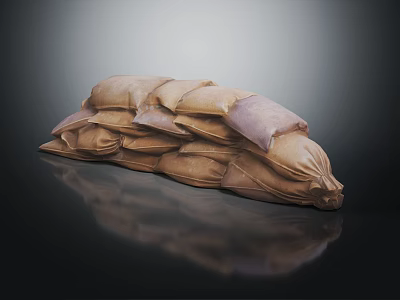 Neatly Stacked Brown Cloth Sacks for Household Storage and Daily Use 3d model