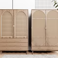 Modern Wooden Wardrobe With Rattan Panel Doors And Drawers In Minimalist Interior