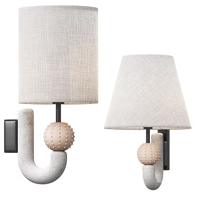 Modern Wall Sconces With Linen Shades And Decorative Beige Spherical Accents For Home Interior 3d model