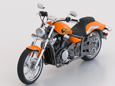 Orange Cruiser Motorcycle With Black Seat And Chrome Accents Headlight Stylish Design 3d model