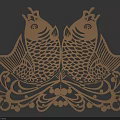 Intricate Carved Fish Art With Symmetrical Twin Fish And Decorative Patterns