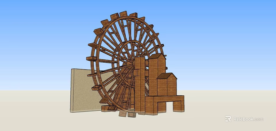 Classic Wooden Waterwheel Garden Ornament With Traditional Design For Outdoor Decor 3d model 
