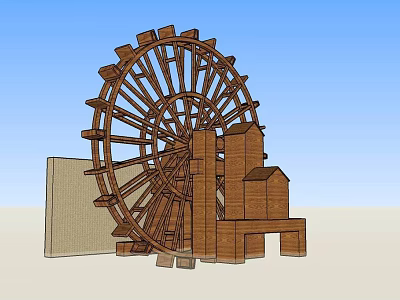 Classic Wooden Waterwheel Garden Ornament With Traditional Design For Outdoor Decor 3d model