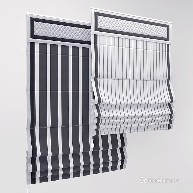 Black And White Striped Curtains With Modern Design For Home Window Decoration 3d model 
