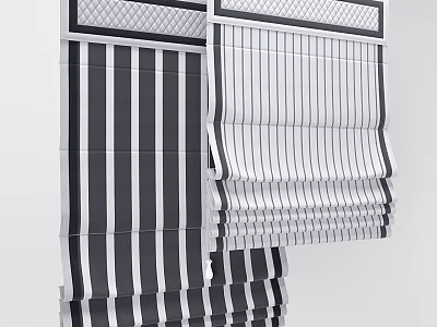 Black And White Striped Curtains With Modern Design For Home Window Decoration 3d model