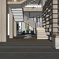 Elegant Sales Office Interior with Luxury Chandelier Reception Desk and Marble Floor Display Shelves