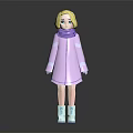 3D Animated Character Creature With Blonde Hair In Purple Coat And Blue Boots