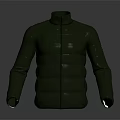 Green Padded Jacket With Stand Up Collar Zipper And Sleeve Logo