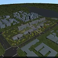 Aerial Planning of Modern Urban Area With Sunset View Buildings Lake and Green Spaces