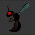 Detailed 3D Ant Model With Red Eyes And Green Wings On Dark Background
