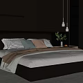 Double Bed with Leather Headboard Layered Bedding and Patterned Pillows in Modern Bedroom 3d model