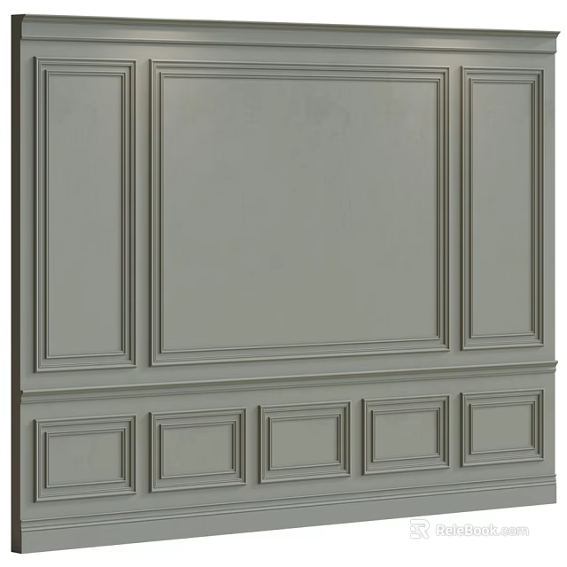 Gray Wainscoting Wall With Rectangular Panel Design For Modern Interior Decoration 3d model