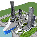 Modern Office Building Complex With Tall Towers Green Landscaping And Unique Architectural Design 3d model