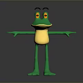 Green Cartoon Reptile With Yellow Belly Open Arms Friendly Expression On Gray Background Reflective Base