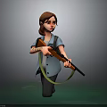 Cartoon Female Character Holding Rifle in Dark Background with Green Biological Stains