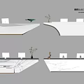 Modern Reception Desk Designs Featuring Marble Top Decorative Plants And Computer Monitors 3d model
