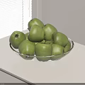 Fresh Green Apples in Glass Bowl on Window Sill with Blinds