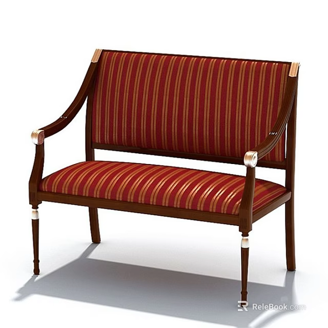 Classic Single Chair With Red Gold Striped Upholstery Wooden Frame Armrests And Metal Accents 3d model 