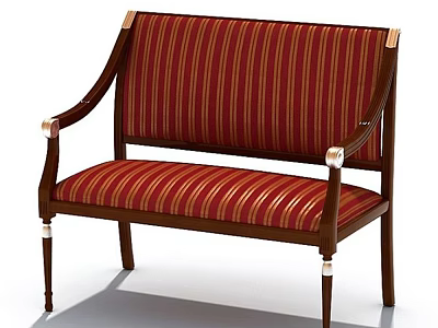 Classic Single Chair With Red Gold Striped Upholstery Wooden Frame Armrests And Metal Accents 3d model