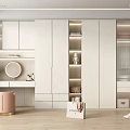 Modern Wardrobe Interior Design With Glass Doors Dressing Table Area And Storage Elements 3d model