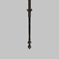 Intricate Copper And Black Metal Sword With Lotus Shaped Ornaments And Ornate Carvings