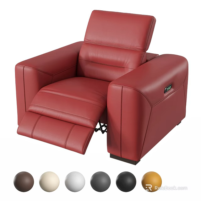 Red Leather Single Recliner Sofa With Adjustable Footrest And Multiple Color Options 3d model
