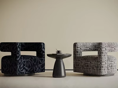 Casual Sofa Set With Two Patterned Armchairs And Small Coffee Table 3d model