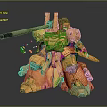 Orange Mech Warrior 3D Model With Large Cannon And Broken Mechanical Parts