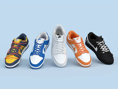 Colorful Casual Sneakers with Various Designs Lace Up Style in White Blue Yellow Orange Black 3d model