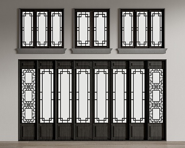 Chinese-style flower-cut window, ancient flower-cut door and window 3d model