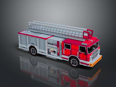 Red And Silver Toy Fire Truck Model With Ladder And Detailed Design 3d model