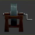 Traditional Wooden Bench With Stone Grinding Wheel And Metal Handle Structure