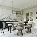 Elegant Modern Restaurant Interior Design With Marble Tabletop Pendant Lights And Chairs