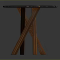 Modern Black Marble Dining Table with White Veins and Wooden Cross Legs