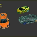Three Stylish Cars Including Orange Convertible Yellow Sports And Gray Sedan Models