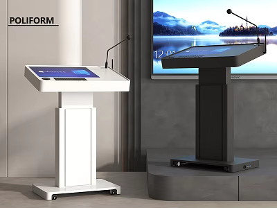 Modern Podium Designs With Screen And Microphone In White And Black 3d model