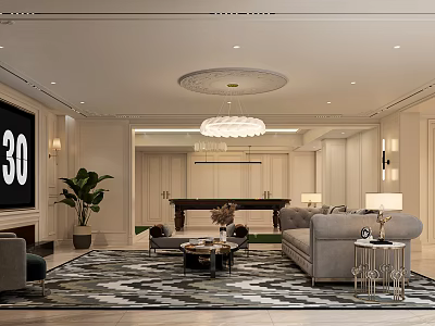 Modern Light Luxury Living And Dining Room Interior With Comfortable Sofas Exquisite Lighting And Rugs 3d model