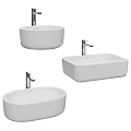 Modern Bathroom Ceramic Washbasins With Faucets In Round And Rectangular Shapes