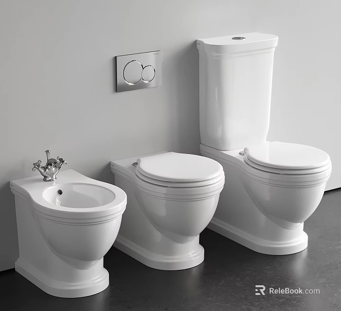 Modern Three White Ceramic Toilets With Sleek Design For Bathroom Interior 3d model 