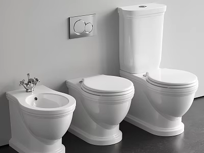 Modern Three White Ceramic Toilets With Sleek Design For Bathroom Interior 3d model