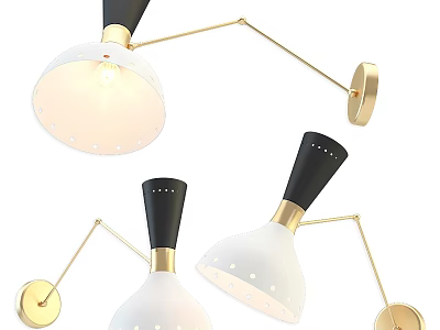 Modern Wall Lamps With White Shades Black Finials And Gold Adjustable Arms 3d model