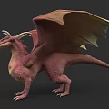 Mythical Reptile Dragon 3D Model With Spread Pink Yellow Wings And Horns