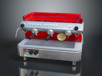 Red Espresso Machine A Modern Kitchen Appliance With Stylish Control Panel Design 3d model