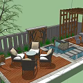 Beautiful Courtyard Garden With Wooden Deck Outdoor Furniture Water Feature Pergola And Lush Green Plants